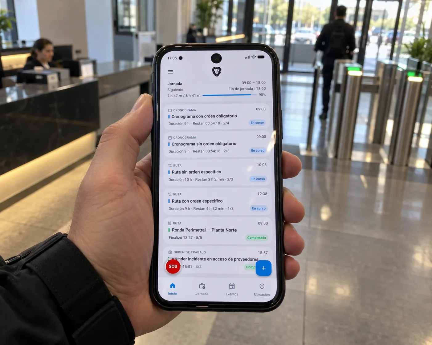 Teléfono con el plan del día, tareas y rondas asignadas al trabajador